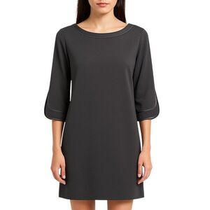 Chico's 00P / U.S. Size 2P Black Cocktail Dress Satin Trim 3/4 Sleeve Slimming